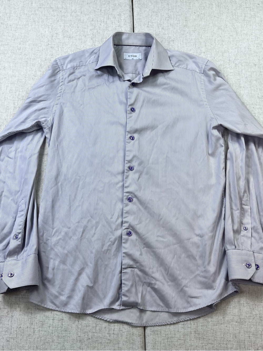 Eton Slim Fit Lavender Pinstripe Twill Dress Shirt Purple Buttons 15.5 39